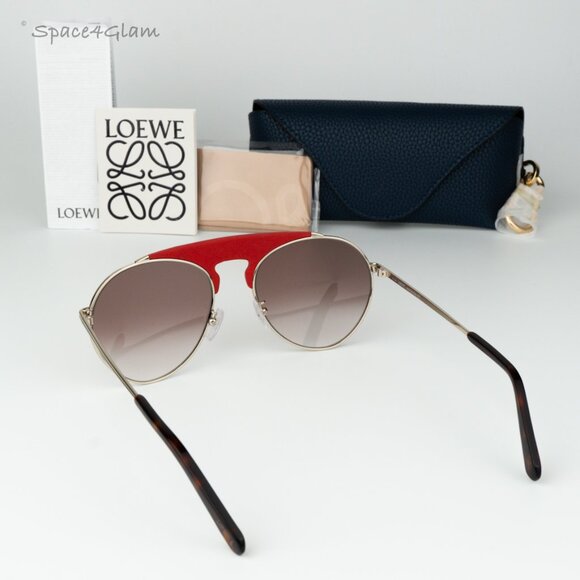 Loewe Women Sunglasses LW40005U 33G Red Leather Brown Gradient Pilot BRAND NEW